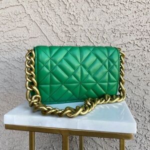 Zara green quilted purse with gold chain